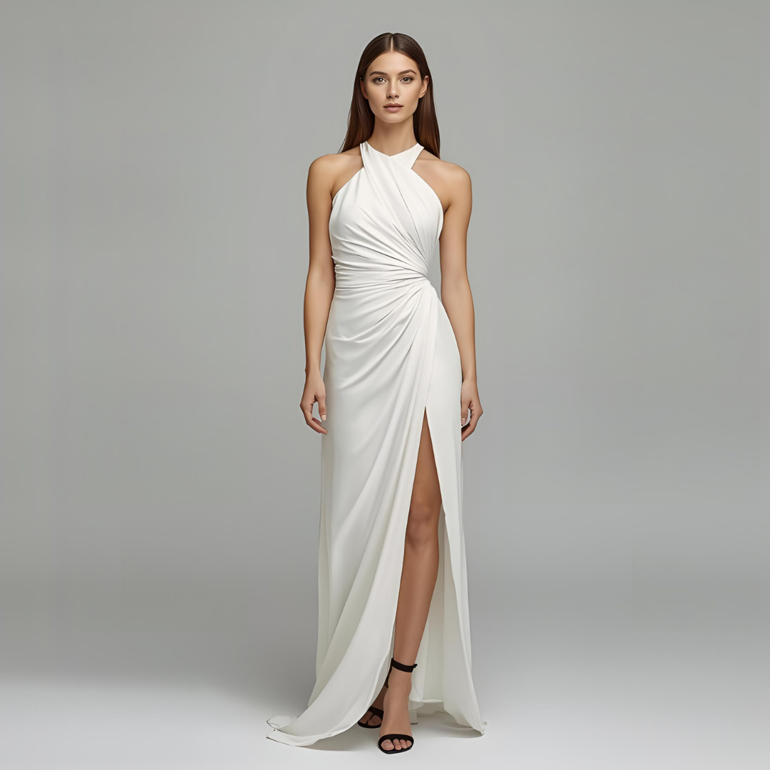 AURA | White Long Dress with Split Leg
